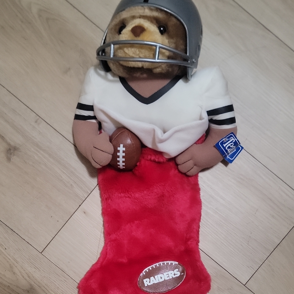 Vintage Raiders Football Bear with Red Stocking